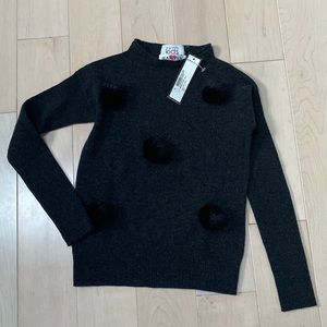 Autumn cashmere HARTLY girls black pom soft merino wool cashmere sweater